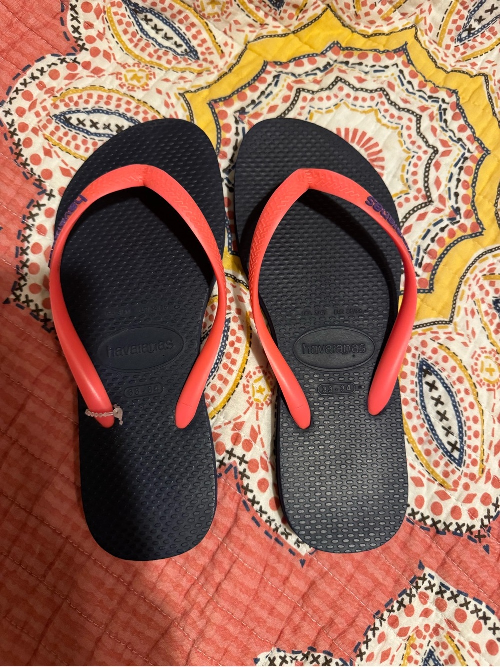 Havaianas Kids Flip Flops Black with Coral Straps